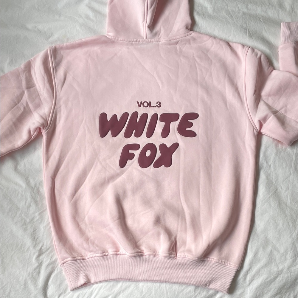 White Fox Boutique Pink Hoodie with Maroon 'WHITE FOX' Logo - Picture 4 of 5